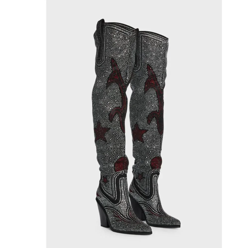 NWOT Azalea Wang Jolee Knee High Rhinestone Cowboy Boots - Picture 5 of 5